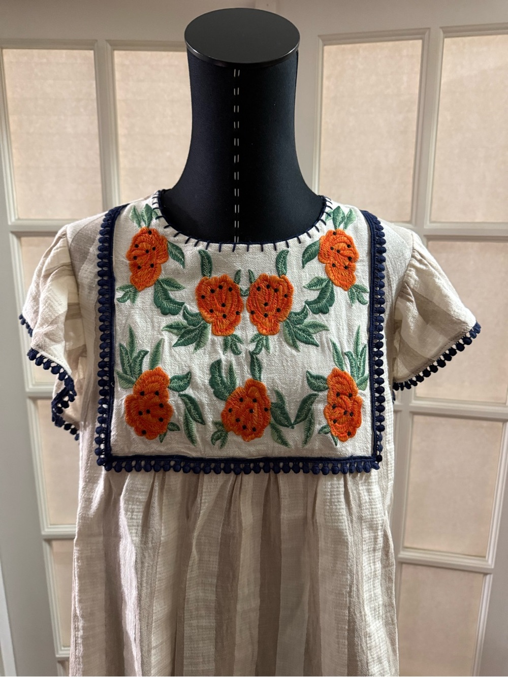 THML Cream Top with Orange Floral Embroidery and Navy Stitching - Picture 5 of 6